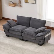 Sofa dwuosobowa z kordu - 190 x 73 x 84 cm - z portem USB i kieszeniami - wypełnienie z pianki - beżowa