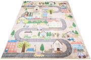 Beżowo-kolorowy dywan z miasteczkiem dla dzieci N6-T05