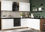 Komplet Narożnych Biały Mebli Kuchennych 260 Cm 9 Sztuk + Dąb Artisan D8-S72