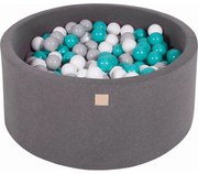 Okrągły Suchy Basen Z Piłeczkami 7cm Dla Dziecka, 90x40cm/300 Piłek, Bawełniany, Ciemnoszary, Piłki: Turkusowe, Szare, Białe - Meowbaby®