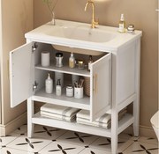 Meble łazienkowe z ceramiczną umywalką - 2 drzwi - biały (kran nie jest dołączony)