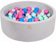 Okrągły Suchy Basen Z Piłeczkami 7cm Dla Dziecka, 90x30cm/200 Piłek, Bawełniany, Jasnoszary, Piłki: Niebieskie, Biała Perła, Jasnoróżowe, Miętowe - Meowbaby®
