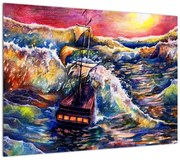 Obraz - Statek na falach oceanu, akwarela (70x50 cm)