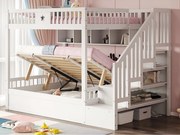 Łóżko piętrowe 140×200 cm - Łóżko z pojemnikiem pod spodem - Z drabinką bezpieczeństwa - Ze skrzynią przechowawczą - białe