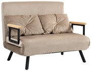 HOMCOM Fotel rozkładany z funkcją spania łóżko dla gości podłokietniki drewniane metalowa rama do 120 kg jasnobrązowy | Aosom PL