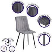 Krzesło tapicerowane do jadalni welurowe szare IRIS