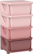 HOMCOM Skrzynki do przechowywania dla dzieci, 3 szuflady, zaokrąglone krawędzie, podniesiony design, 37x37x76 cm, Różowy