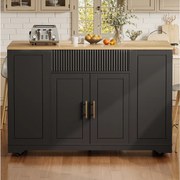 Wózek kuchenny na kółkach, czarny wózek kuchenny z 2 drzwiami i 3 szufladami, duże przegrody