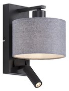 Nowoczesna lampa ścienna czarna z szarym kloszem i lampką do czytania - Puglia Nowoczesny Oswietlenie wewnetrzne