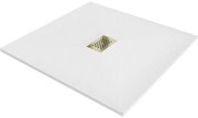 Mexen Hugo brodzik kwadratowy SMC 100 x 100 cm, biały, maskownica złota - 42101010-G