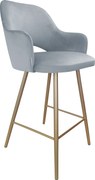 Hoker Milano krzesło barowe tkanina Welur podstawa metalowa elegancki klimat wnętrza : Kolor nogi - Złota stożek, Kolor tkaniny - VELVET - BL06, Typ siedziska - Siedzisko stałe