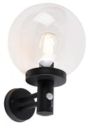 Zewnętrzna lampa ścienna czarna z przezroczystym kloszem z czujnikiem ruchu - Sfera