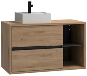 Szafka łazienkowa wisząca  w kolorze naturalnym, z pojedynczą umywalką – 100 cm - PURNAL