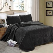 Narzuta na łóżko 200x220 cm pikowana welwetowa czarna wzór liści