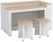 Zestaw wyspa kuchenna + 2 stołki barowe - Biały i Naturalny jasny - NUSICE