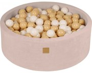 Okrągły Suchy Basen Z Piłeczkami 7cm Dla Dziecka, 90x30cm/200 Piłek, Welurowy, Ecru, Piłki: Biały, Beż - Meowbaby®