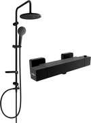Mexen Erik zestaw prysznicowy natynkowy z deszczownicą i baterią prysznicową termostatyczną Cube, czarny - 77200205-70