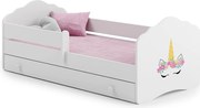 Łóżko dziecięce FALA 160x80 cm białe z szufladą, materacem, barierką zabezpieczającą i stelażem