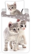 Biało-szara bawełniana pościel dziecięca jednoosobowa 140x200 cm Kitten "Grey" – Jerry Fabrics