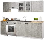 Zestaw mebli kuchennych z witryną beton  240 cm F3-P65