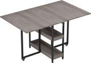 HOMCOM Rozkładany Stół w Stylu Industrialnym, dla do 4 Osób, Otwarte Półki, Elastyczny, Metal, Płyta wiórowa, Szary