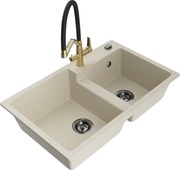 Mexen Tomas zlewozmywak granitowy 2-komorowy z baterią kuchenną Duo, beżowy - 6516-69-671701-57-B