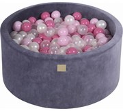 Okrągły Suchy Basen Z Piłeczkami 7cm Dla Dziecka, 90x40cm/300 Piłek, Welurowy, Szaroniebieski, Piłki: Jasnoróżowe, Pastelowy Róż, Transparentne, Biała Perła - Meowbaby®