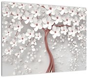 Obraz - Obraz białego drzewa z kwiatami, rosegold (70x50 cm)