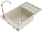 Mexen Elias zlewozmywak granitowy 1-komorowy z ociekaczem i baterią kuchenną Telma, beżowy - 6511-69-670200-69