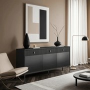 Komoda do Salonu Sypialni MARCOS 154 cm Czarna Ryflowana Trzydrzwiowa z Szufladami Nowoczesna