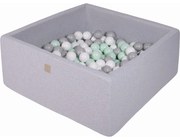 Kwadratowy Suchy Basen Z Piłeczkami 7cm Dla Dziecka, 110x110x40cm/400 Piłek, Bawełniany, Jasnoszary, Piłki: Białe, Szare, Miętowe - Meowbaby®