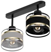 Lampa sufitowa czarna dwupunktowy spot z szaro-czarnymi abażurami T-33