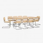 Zestaw Stołu Prostokątnego 240x100 Cm Z Mdf I Stali Nierdzewnej Oraz 10 Krzeseł Jadalnianych Z Rattanu Tento Fornir Jesionowy - Sklum