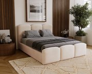 BESILIO Łóżko tapicerowane sypialniane 180x200 Camille - łóżko z pojemnikiem i stelażem drewnianym, - Beżowy