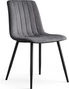 Welurowe krzesło tapicerowane pikowane Ciemny Grafit LIVO Czarne nogi