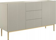 Komoda Nicole 150 cm z szufladami i ryflowanym frontem - kaszmir / złote nóżki