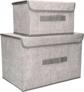 Organizery tekstylne Szare 38x25x23cm + 26x20x16cm kpl. 2 sztuk z pokrywami