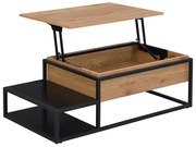 Stolik kawowy z podnoszonym blatem - MDF i metal - Naturalne drewno i czarny - LUTESA