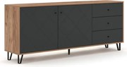 Komoda Dwudrzwiowa z Szufladami BACARDI 183 cm Dąb Craft Tobacco/Grafit Loft