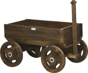 Outsunny Grządka w Drewnianym Wozie Lakier Ogniowy Przenośna Odporna na Pogodę Brązowa | Aosom PL