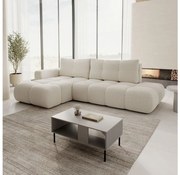 Narożnik rozkładany tapicerowany ALMADA w układzie L, lewy, jasnobeżowy, z pojemnikiem na pościel