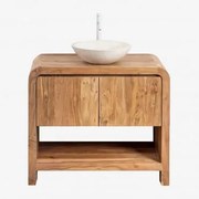 Zestaw Mebli Łazienkowych Z Drewna Vacry Akacja Brąz & Cement Okrągły Biały Ø40 Cm Zavion & - Sklum