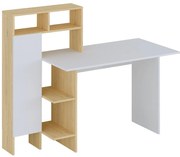 Biurko z 1 szafką i 4 wnękami - Biały i naturalny - MONTOLANIA