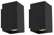 Zestaw 2 nowoczesnych lamp ściennych czarnych kwadratowych 2-światłowych - Sandy