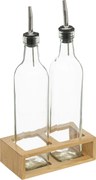Butelki na oliwę i ocet z dozownikiem + stojak bambusowy