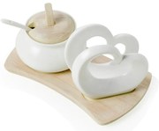Zestaw cukiernicy i serwetnika z porcelany i bambusu Brandani Double Heart