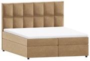 Łóżko boxspring ze schowkiem 200x200 cm w kolorze ochry Flip – Ropez