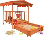 Piaskownica z werandą HAPPY, 130x130x143cm, brązowa/pomarańczowa Jurhan