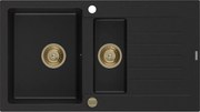 Mexen Matias zlewozmywak granitowy 1,5-komorowy z ociekaczem 900 x 505 mm, czarny, syfon złoty - 6502901505-77-G