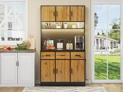 Kredens kuchenny z oświetleniem LED - 6 drzwi, 3 szuflady i 3 otwarte przegródki - Naturalny